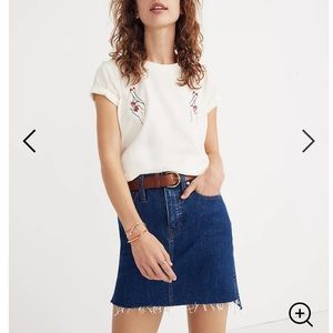 Stretch Denim Straight Mini Skirt: Step-Hem